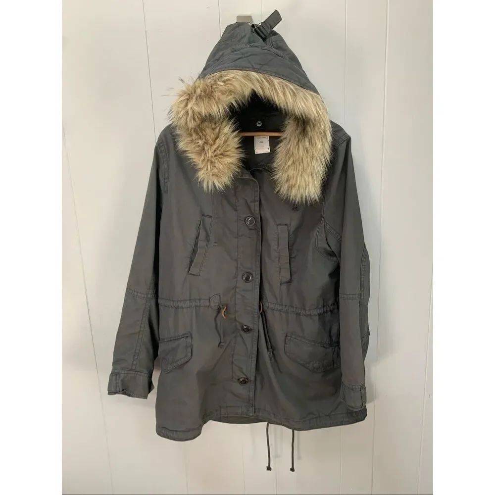 GAP Grey Fur Trim Parka Flint Grey XL